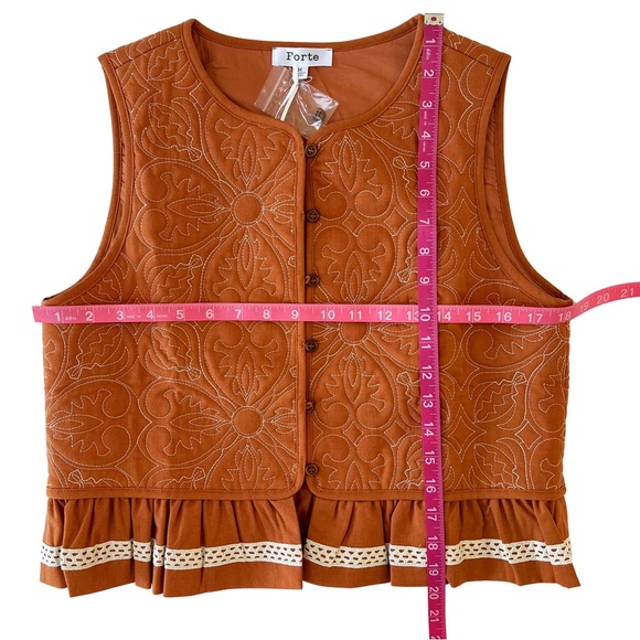 Quilted Peplum Vest with Lace Trim in Terracotta | Western Boho - Picture 13 of 15